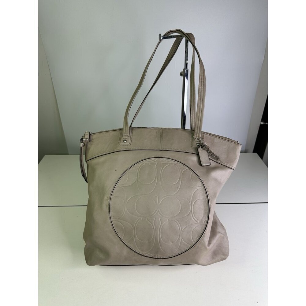 Coach Laura Taupe Leather Large Carryall Shoulder Bag Purse Handbag Logo F18336